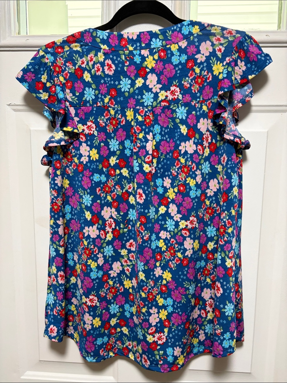 Dear Scarlett Blue Floral Ruffle Sleeve Blouse — Women's Summer Top - Picture 4 of 7
